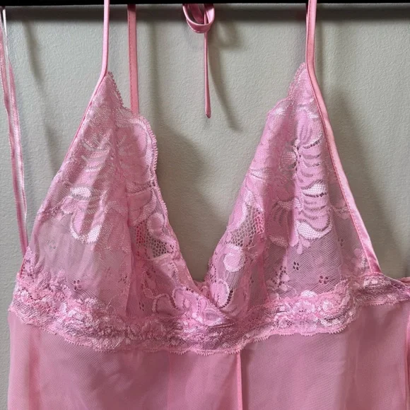 La Senza Y2K pink lace mesh babydoll halter neck tie lingerie cami top - Picture 2 of 4